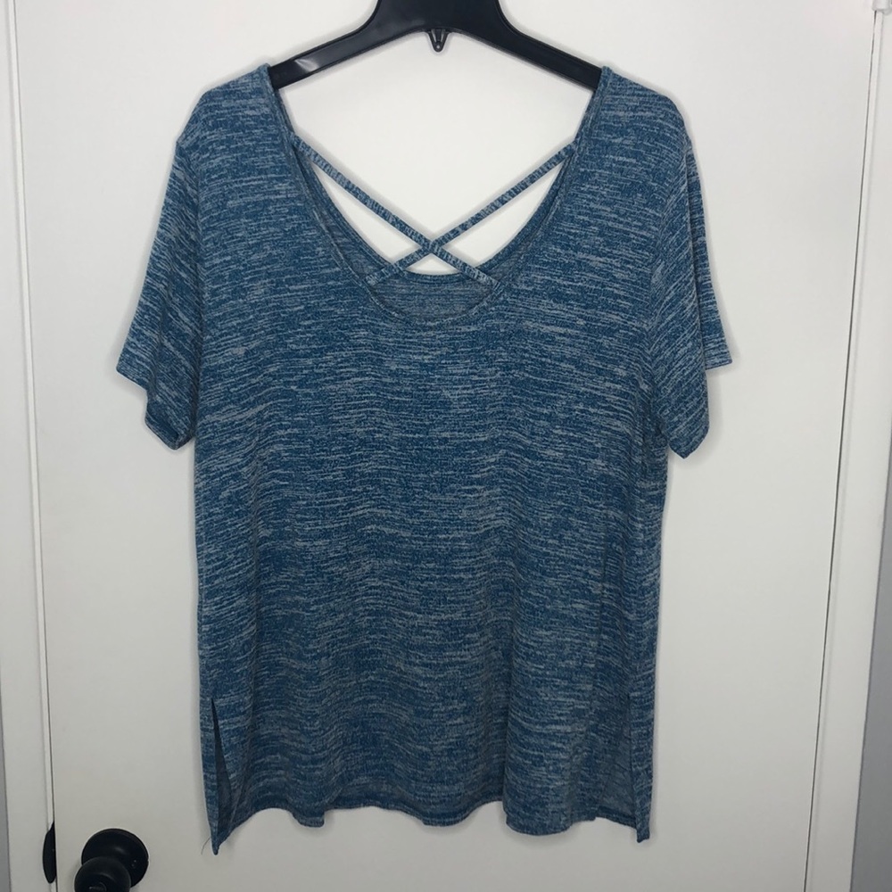 Blue short sleeve top with crisscross back detail - Picture 2 of 3